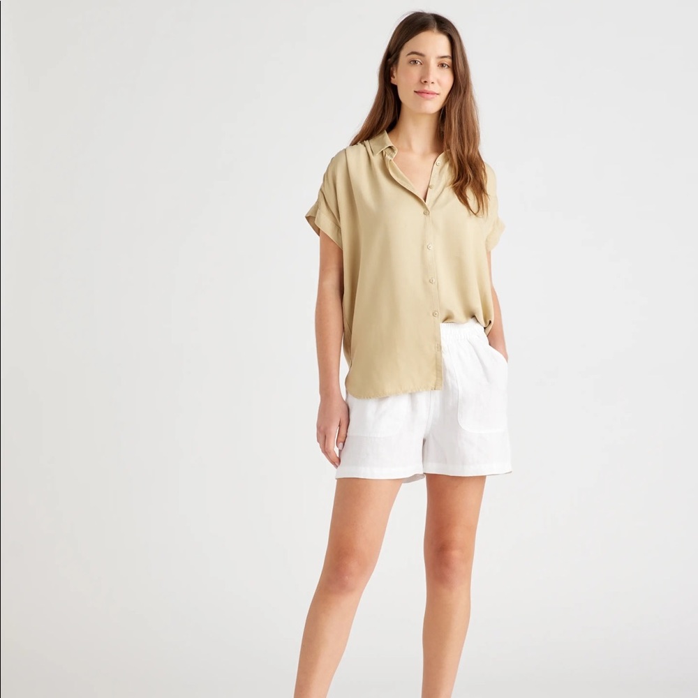 EUC Quince Vintage Wash Tencel Camp Shirt in Light Khaki Size M